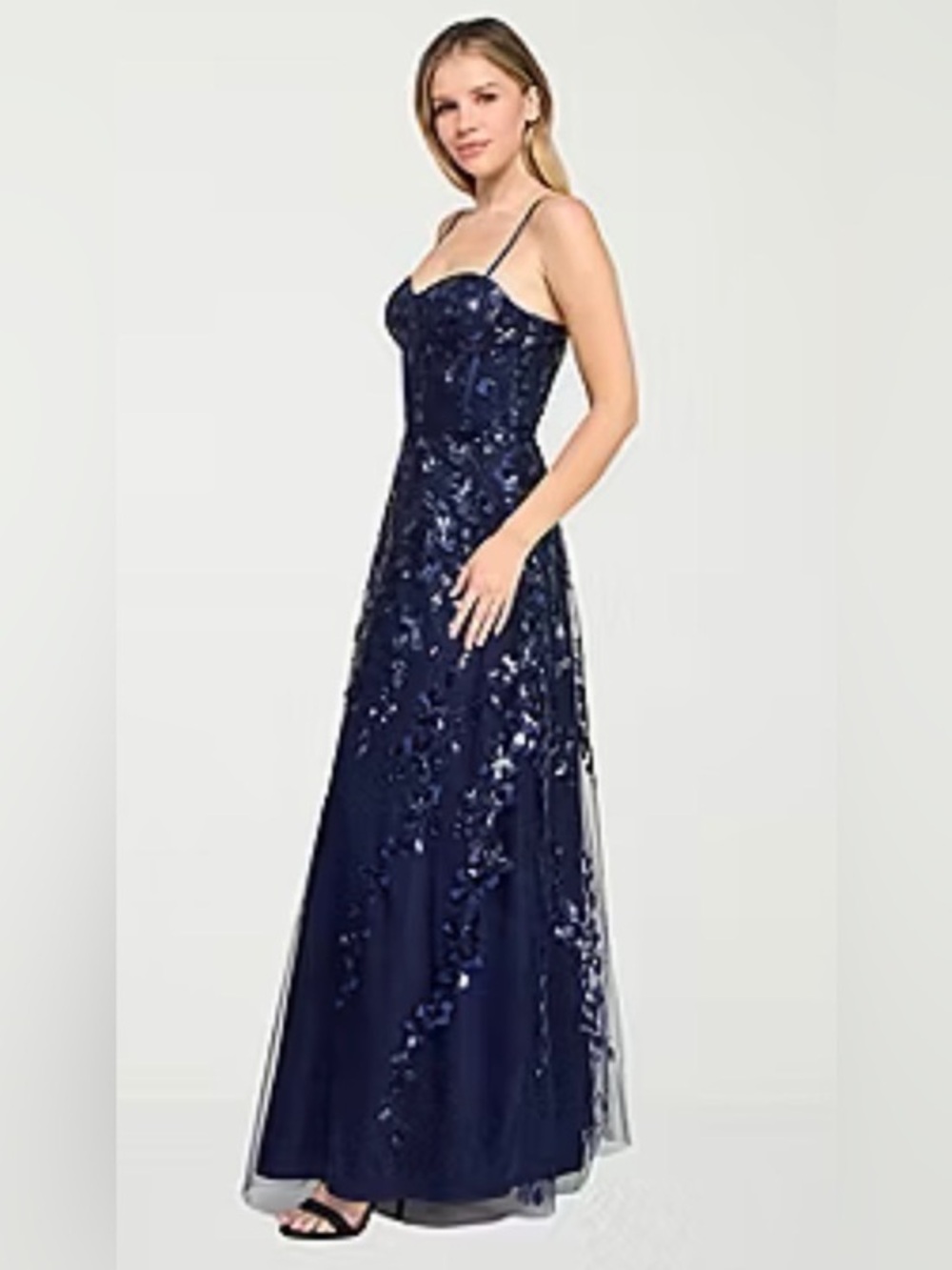Trixxi Womens Juniors Sleeveless Sequin Floral Ball Gown, NWT Size Juniors 3